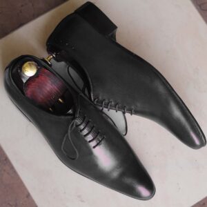 Men's Handmade Pointed Toe Lace Up Formal Black Leather Shoes