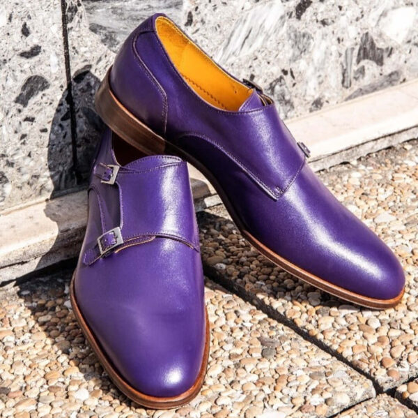 Men's Handmade Purple formal monk Shoes, Men dress shoes, Men leather Dress shoe