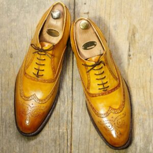 Men's Handmade Shoes,Tan Colour Wing Tip Dress Shoes