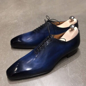 Men's Handmade Stylish Tone Blue  Leather Lace Up Shoes