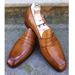 Men's Handmade Tan Brown Color Shoes, Men's Leather Slip On Loafer Formal Shoes