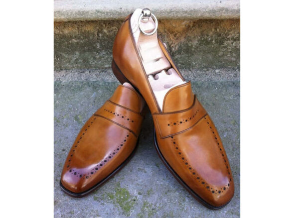 Men's Handmade Tan Brown Color Shoes, Men's Leather Slip On Loafer Formal Shoes