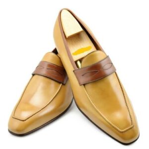 Men's Handmade Two Tone Penny Loafer Shoes, Leather Dress Shoes