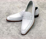 Men's Handmade White Leather Penny Loafer Shoes, Men's Casual Shoes