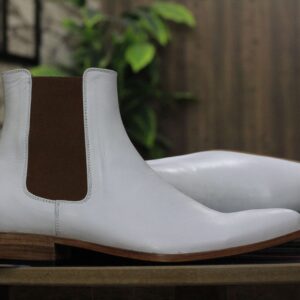 Men's Handmade White Pure Genuine Leather Chelsea Boots