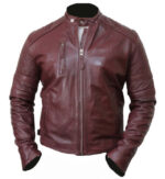 Men's Leather Biker Jacket Burgundy Color Mens