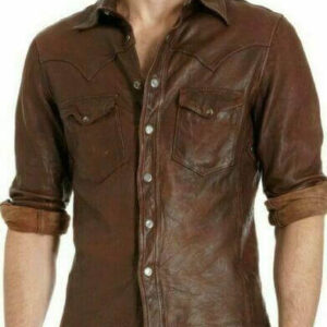 Men's Leather Shirt Genuine Lambskin Vintage Jacket Biker