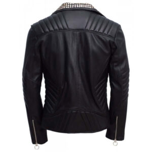 Men's Magnificent  Leather Jacket with Black Silver Gold Contrast Studs