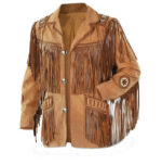 Men's New Tan Brown Western Suede Cow Leather Jacket Fringes, Cowboy Jacket