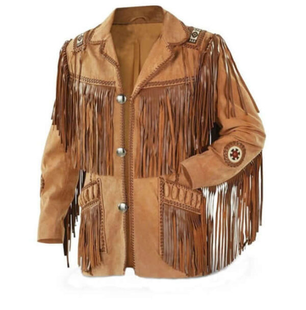 Men's New Tan Brown Western Suede Cow Leather Jacket Fringes, Cowboy Jacket