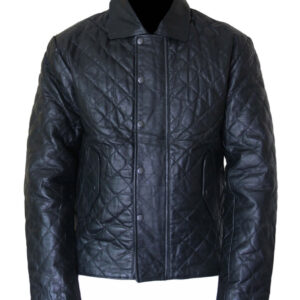 Men’s Quilted Flap Pocket Black Biker Leather Jacket