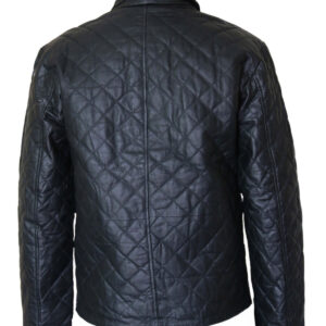 Men’s Quilted Flap Pocket Black Biker Leather Jacket