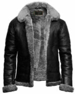 Men's RAF Aviator B3 Flying Genuine Bomber SheepSkin Leather Jacket Black Grey