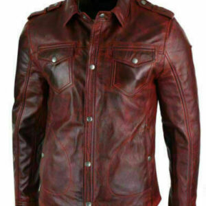 Men's Real Lambskin Genuine Leather Shirt Stylish Biker Shirt Vintage Jacket