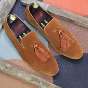 Men's Tan Suede Shoes, Handmade Loafer Tussle Shoes