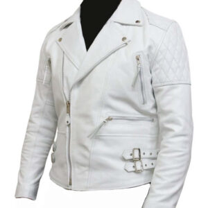 Men's White Leather Biker Jacket In Soft Aniline