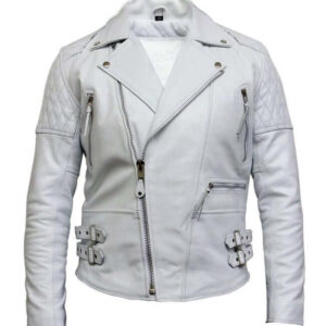 Men's White Leather Biker Jacket In Soft Aniline