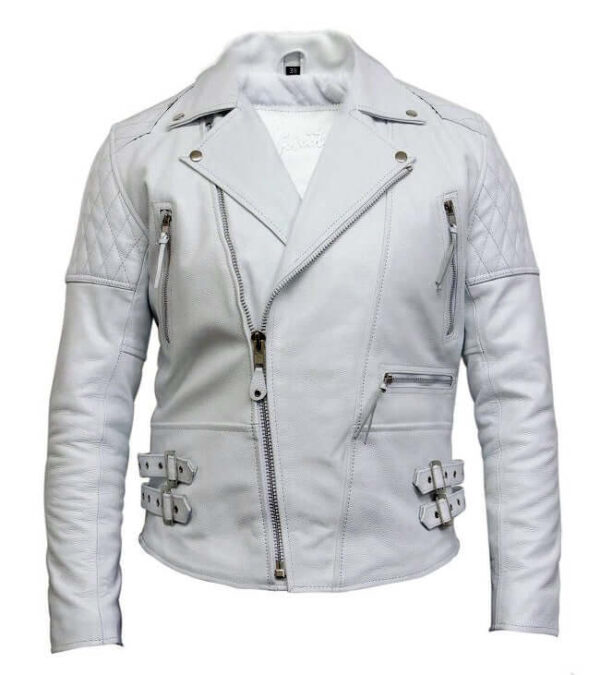 Men's White Leather Biker Jacket In Soft Aniline