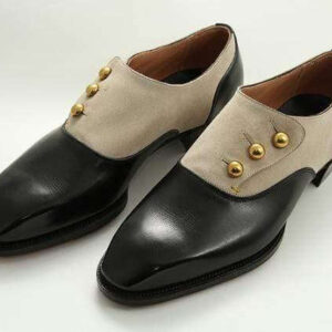 Handmade Men's Black Beige Leather Suede Button Derby Shoes - leathersguru