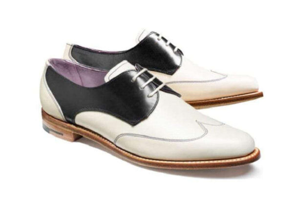 Men's Black White Leather Lace Up Wing Tip Shoes - leathersguru