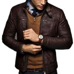 Men Brown Motorbike Leather Jacket, Classic Trendy Scooter Fashion Jacket - leathersguru