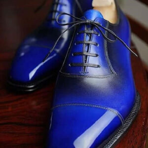 Men's handmade blue patina oxfords leather shoes, Best oxfords leather shoes