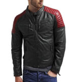 Men Black Red leather jacket, Motorbike Designer Leather For Men