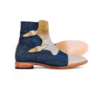 Men's Beige & Blue Cap Toe Denim Leather Boot