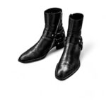 Men’s Bespoke Ankle High Black Madrid Straps With Side Lace Up Leather Boot