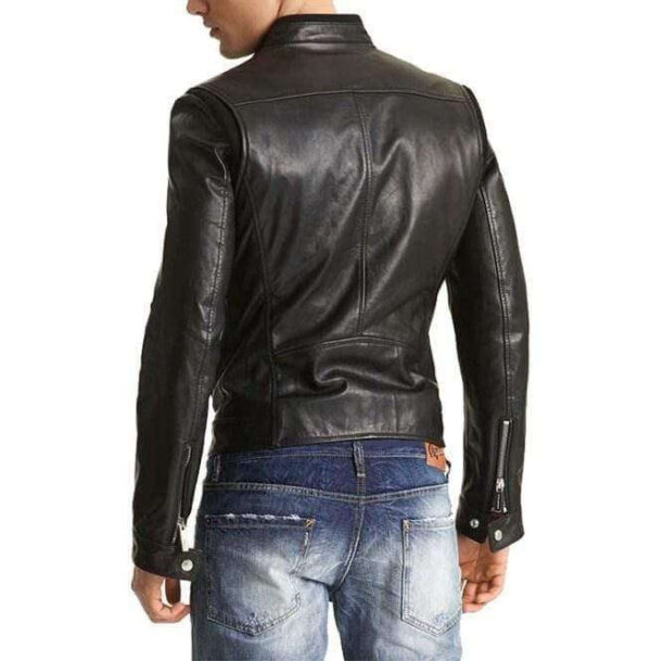 Men's Biker Leather Jacket, Slim Fit Pocket Leather Jacket Men's, Men Fashion Black Jacket - leathersguru