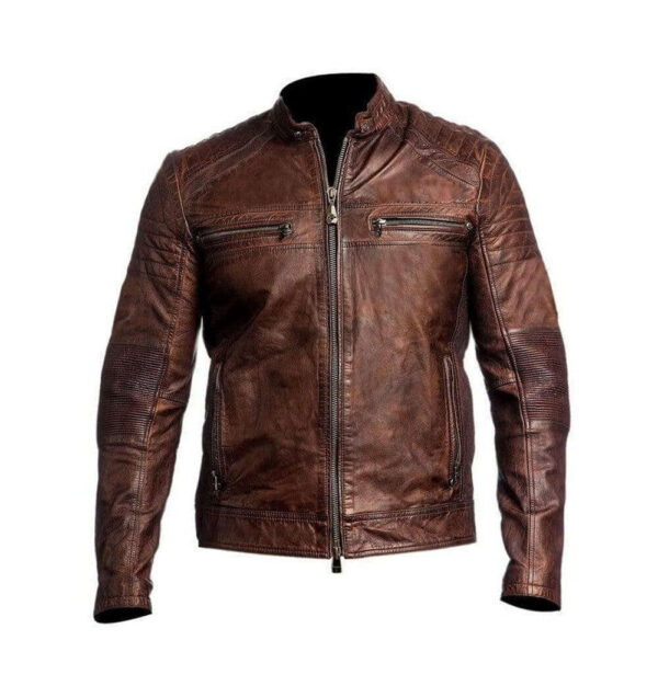 Biker Vintage Motorcycle Distressed Brown Cafe Racer Leather Jacket - leathersguru