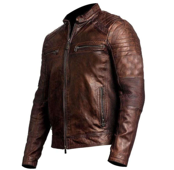 Biker Vintage Motorcycle Distressed Brown Cafe Racer Leather Jacket - leathersguru