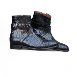 Men’s Black Jodhpurs Alligator Leather Boot,Hand Painted Boot