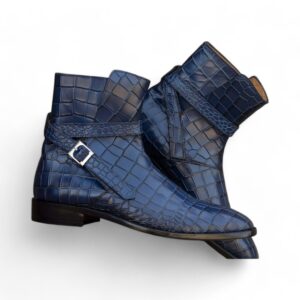 Men's Blue Alligator Leather shoes, Jodhpurs Buckle Boots Ankle Boots