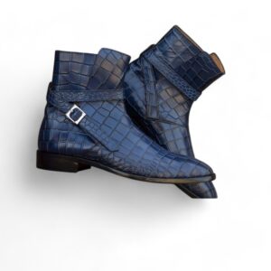 Men’s Blue Alligator Leather shoes, Jodhpurs Buckle Boots Ankle Boots