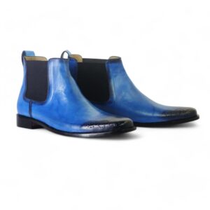 Men’s Blue Brogue Toe Chelsea Leather Boots