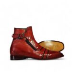 Men’s Brown Ankle Cap Toe Buckle Leather Boots