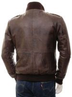 Men's Brown Bomber Leather Jacket, Zipper Closer Genuine Leather Jacket - leathersguru