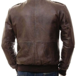 Men's Brown Bomber Leather Jacket, Zipper Closer Genuine Leather Jacket - leathersguru