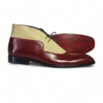 Men’s Burgundy & Beige Lace Up Leather Suede Shoe