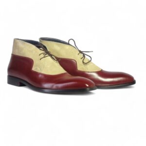 Men’s Burgundy & Beige Lace Up Leather Suede Shoe