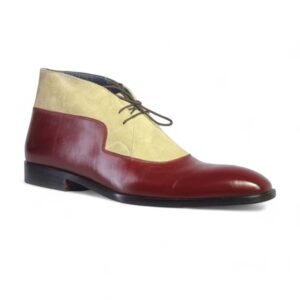 Men’s Burgundy & Beige Lace Up Leather Suede Shoe