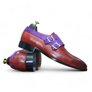 New Handmade Two Tone Leather Suede Double Monk Shoes, Party Shoes For Men's