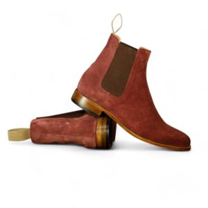 Men's Chelsea Suede Burgundy Ankle Boot,Handmade Oxford Boot