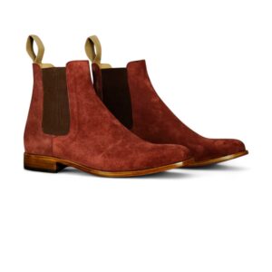 Men's Chelsea Suede Burgundy Ankle Boot,Handmade Oxford Boot