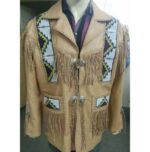 Men's Cowboy Leather Jacket Western Coat Fringes, Beige Color Cowboy Jacket For Men - leathersguru