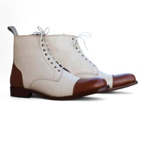 Men’s Cream Brown Cap Toe Ankle Boots