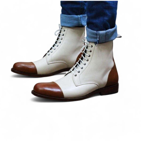 Men’s Cream Brown Cap Toe Ankle Boots