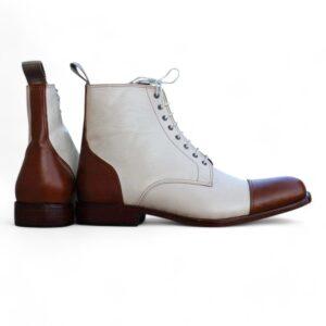 Men’s Cream Brown Cap Toe Ankle Boots