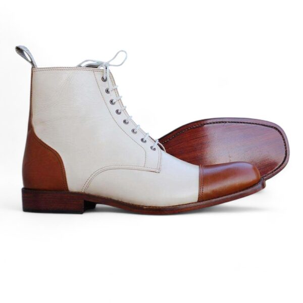 Men’s Cream Brown Cap Toe Ankle Boots